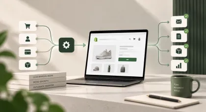 Orders, customers, payments and stock feeding one automation gear, which sends emails, invoices and dispatch notes.